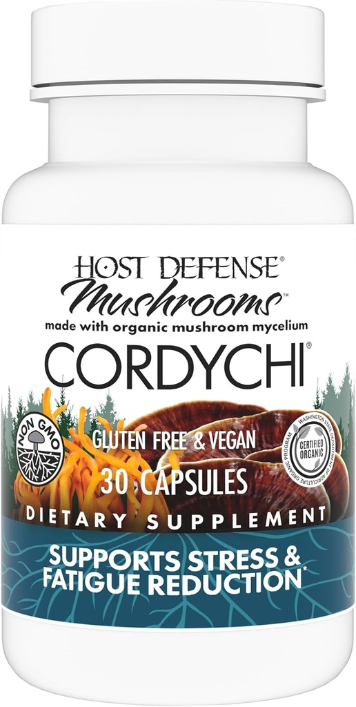 Host Defense CordyChi Capsules - Energy & Immune Support Supplement - Cordyceps & Reishi Mushroom Supplement for Relaxation & Respiratory Support - 30 Capsules (15 Servisler)