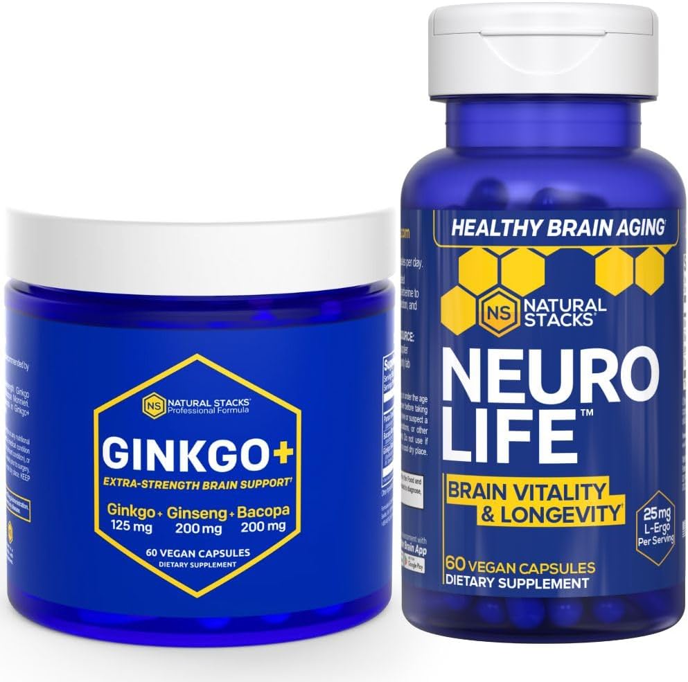 NATURAL STACKS Ginkgo Biloba + NeuroLife Supplement Bundle - Supports Mental Performance & Brain Longevity* - 120 Total Capsules