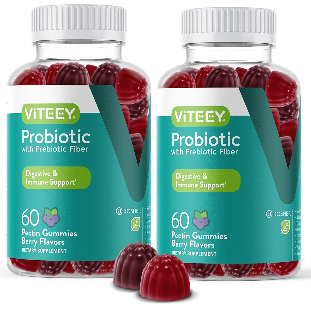 VITEEY Probiyotik Gummies with Prebiyotiks – Gut Health Supplements for Digestive Health – 2 Milyar CFUs – Vegan, Gluten-Free – 120 Count Count Count Count Count