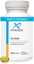 XYMOGEN D3 5000 - Bio available Vitamin D3 5000 IU (125 mcg) - Immune Health, Bone + Heart Health (180 Softgels) Destek için Yüksek Potency Vitamin D Supplement (180 Softgels)