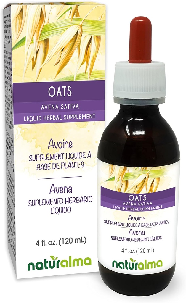 Naturalma Oats (Avena Sativa) Tops Alkol-Free Tincture - 4 fl oz Sıvı Ekstralar - Herbal Supplement - Vegan