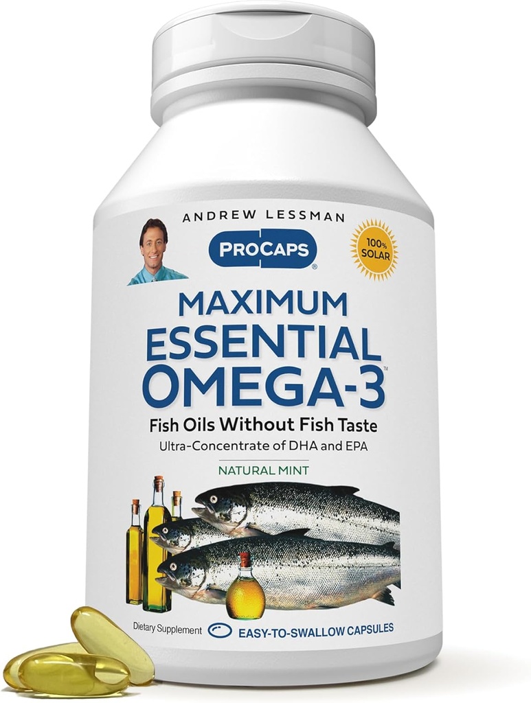 ANDREW LESSMAN maksimum Temel Omega-3 Mint - 60 Softgels - Ultra-Pure, High Potency Omega-3 Oils. Yüksek DHA, No Stomach Upset, No Contaminants, No Mercury. Küçük Easy to Swallow Softgels