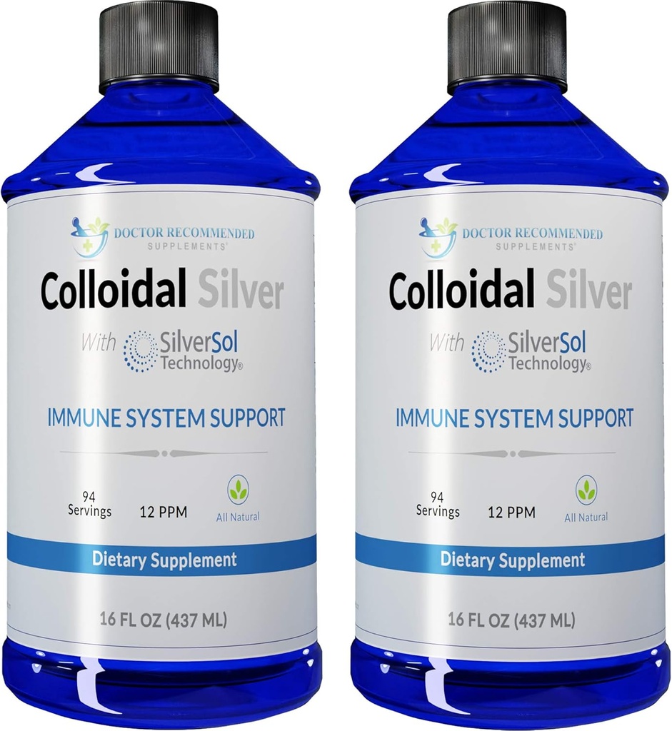 Colloidal Silver Liquid - 12 PPM Premium Gümüş Çözüm, 60 MCG hizmet, All Natural, Vegan Immune System Support, Ionic Silver Water Daily Mineral Supplement (2-16 Fl oz Şişeler)