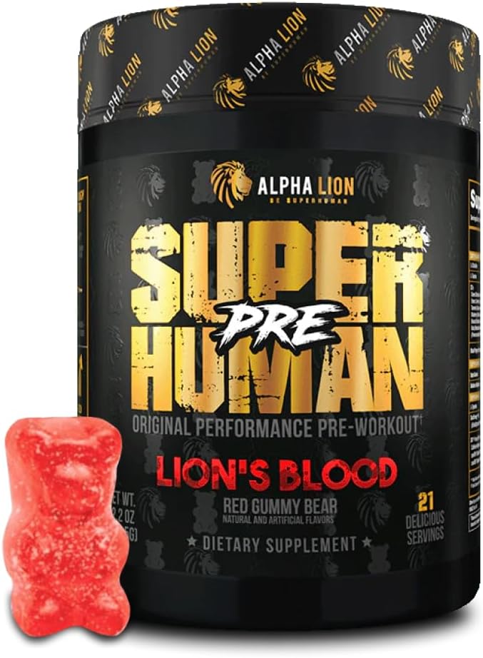 ALPHA LION Pre Workout Powder, Beta Alanine, L-Taurine & Tri-Πηγή Καφεΐνη για Παρατεταμένη Ενέργεια & Εστίαση, Νιτρικό Οξείδιο & Κιτρουλλίνη για Αντλία (21 Σερβίρεις, Αίμα Λιονταριού), Συσκευασία 1