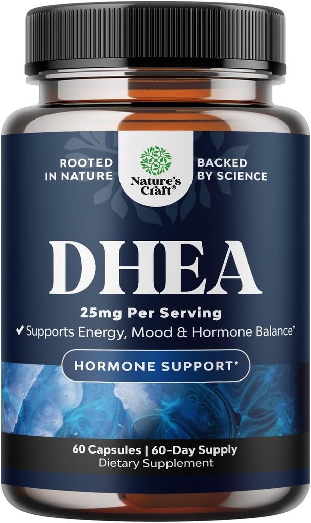 DHEA Supplement for Women & Men - Pure DHEA 25mg for Hormon Dengesi, Mood Stability, Brain Function, Immune System, Energy & Fertness - Dehidrepiandrosterone Capsules Yetişkinler için - 60 Ctt