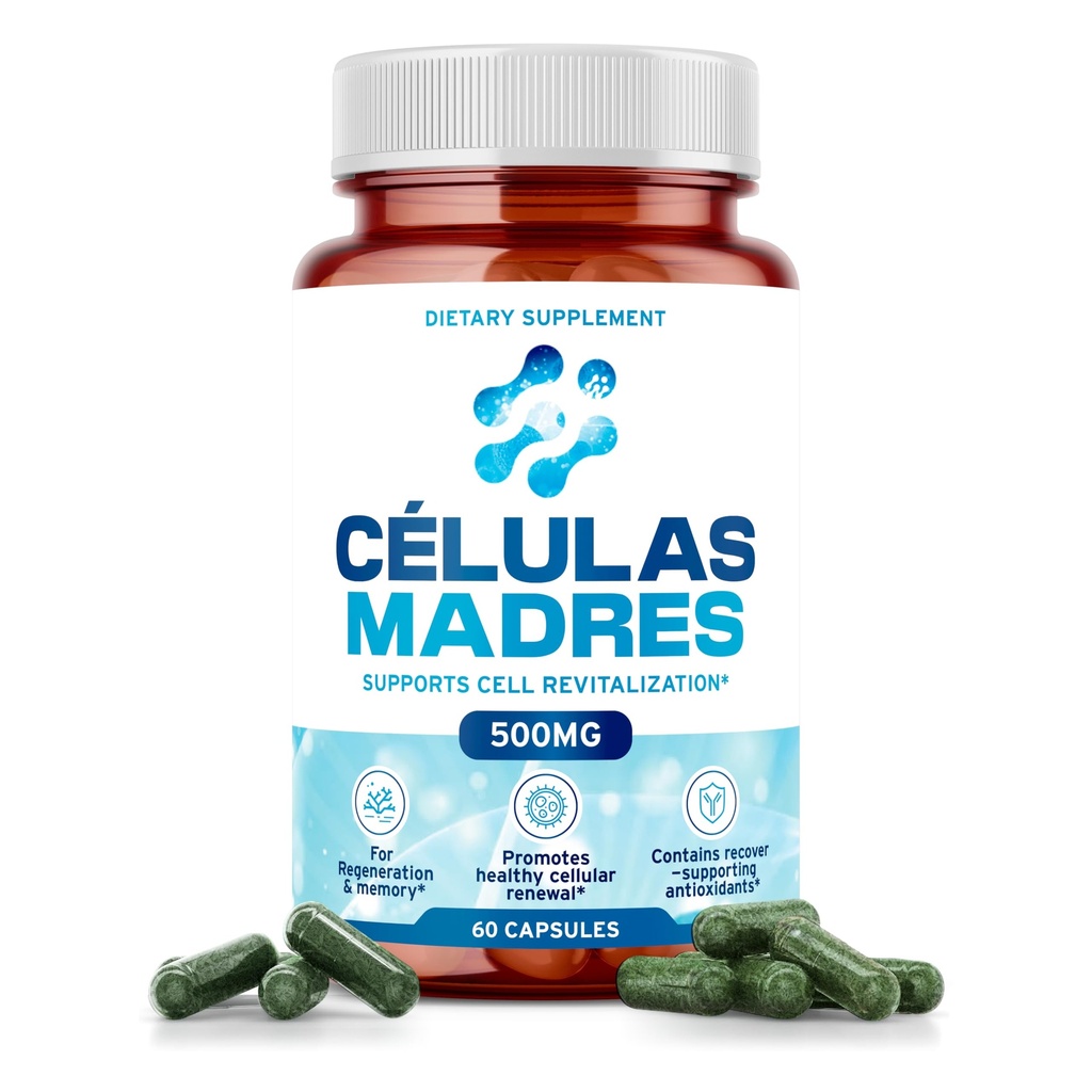Stem Hücreleri 500 mg (60 Cap) Spirulina & Chlorella ile Doğal Anti-Aging & Longevity Support, Boost Cellular Renewal, Save Youthful Energy, Reduce Joint Soreness – Celulas Madreness – Celulas Madre