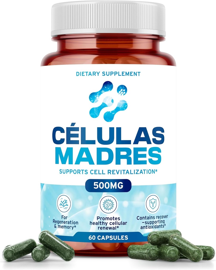 Stem Hücreleri 500 mg (60 Cap) Spirulina & Chlorella ile Doğal Anti-Aging & Longevity Support, Boost Cellular Renewal, Save Youthful Energy, Reduce Joint Soreness – Celulas Madreness – Celulas Madre