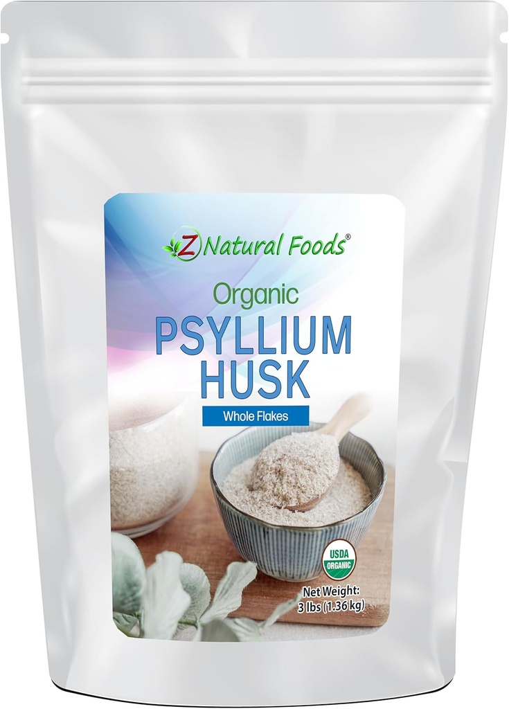 Z Natural Foods Organic Whole Psyllium Husk Flakes, Doğal Fiber Supplement, Mix It into Smoothies, Juice, Gluten-Free, Kosher, 3 lb.
