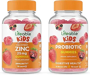 Lifeable çinko 25mg Çocuklar + Probiyotikler 5 Milyar Çocuklar, Gummies Sche - Great Tasting, Vitamin Supplement, Gluten Free, GMO Free, Chewable Gummy