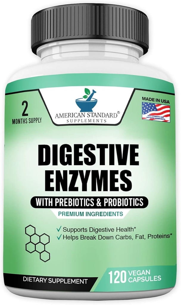 Digestive Enzymes Plus Probiyotiks & Prebiyotiks, 120 Veggie Capsules, For Digestion With Amylase, Bromelain, Papain, Lipase, Lactase, Proidge & Gluten Free, 2 Ay Supply