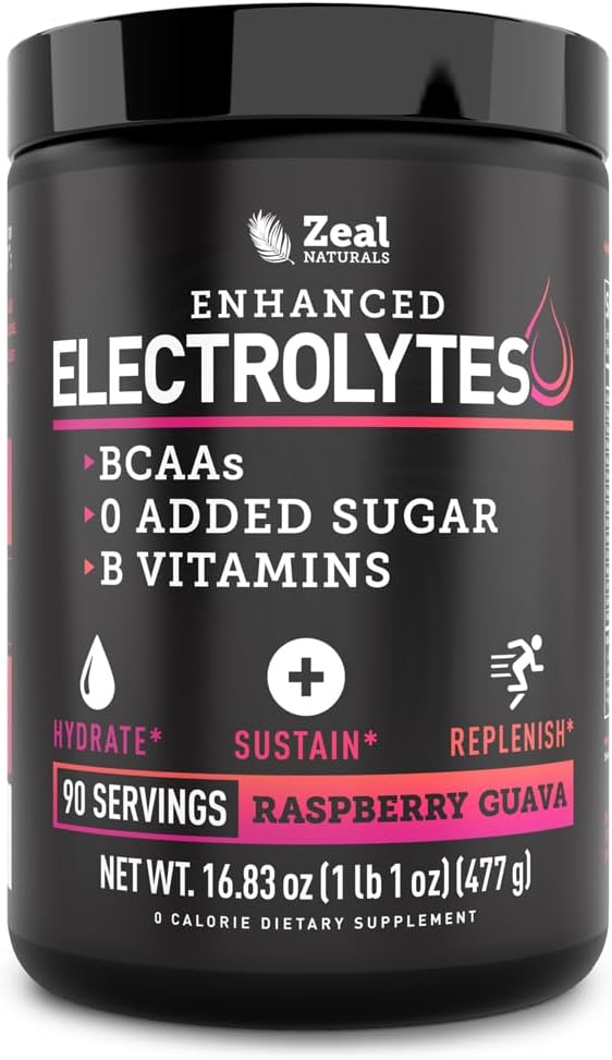 Zeal Naturals Electrolyte Toz Kurtarma İçgörü (90 Hizmetler | Raspberry Guava) w 0 Sugar +BCAAs +B-Vitamins Electrolyte Supplement w Pyum çinko & Magnezyum için Hydration - Keto Electrolytes