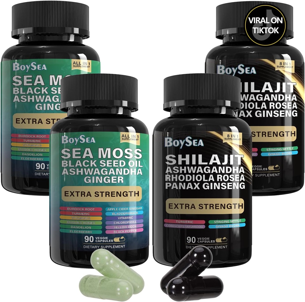 Boysea. Shilajit ve Sea Moss Sche- 90 Count - Sea Moss, Black Seed Oil, Ashwagandha, Ginger & Shilajit, Rhodiola Rosea, All in 1 Supplements (2)