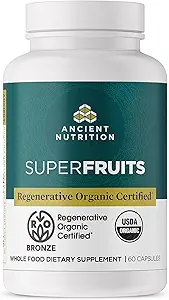 Ancient Nutrition Regenerative Organic Certified SuperFruits Capsules, Supports Gut and Immune System Health, Made with Probiotics, Dragonfruit, Mulberry, and Goji, 60 Count