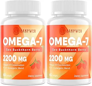Omega-7 Sea Buckthorn Oil - Omega-3 EPA/DHA Fish Oil, Cinnamomum, Fenugreek, ALA, Green Tea, Cayenne Pepper, Turmeric, Resveratrol, Black Pepper - Gluten-Free, 2Pack