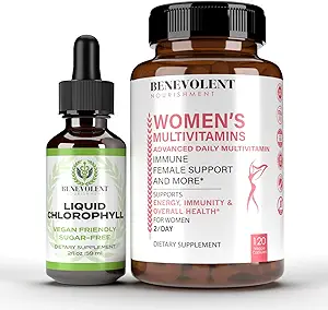 Benevolent Chlorophyll Liquid Drops & Women's Multivitamin -% 100 Doğal + 4X Potency Sağlıklı Cilt ve İç Deodorant - Biotin ile Kadınlar için Günlük Vitaminler