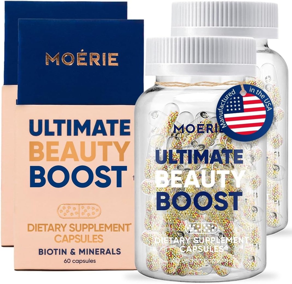 Kadınlar ve Erkekler için Moerie Saç Büyüme Tamamı - Saç Skin ve Nails Biotin, Q10 & Minerals - For Tier, Fuller Saç ve Saç Kayıp Tedavisi - Gelişmiş Beadlet Teslimat Sistemi - 120 Pills