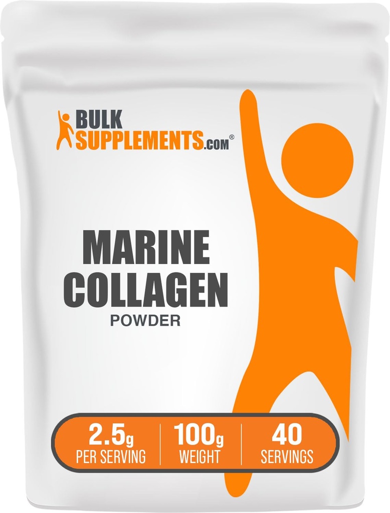 BulkSupplements.com Marine Collagen Toz - Marine Collagen, Supplement, for Hair, Skin, & Nails - Hydyrolyzed & Gluten Free, 2.5g per Service, 100g (3.5 oz)