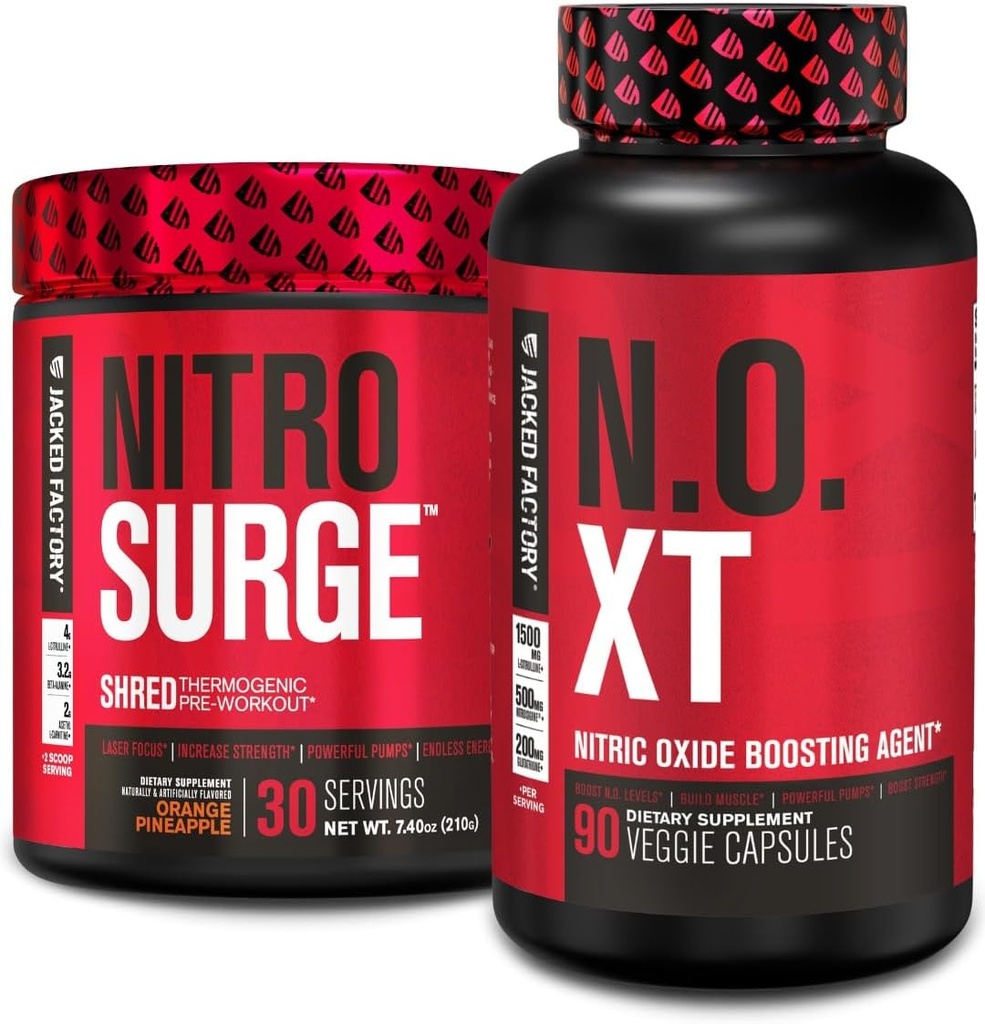 Jacked Factory Nitrosurge Ked Thermogenic Pre-Workout in Orange Pineapple & N.O. XT Nitric Hoffman için Men & Women