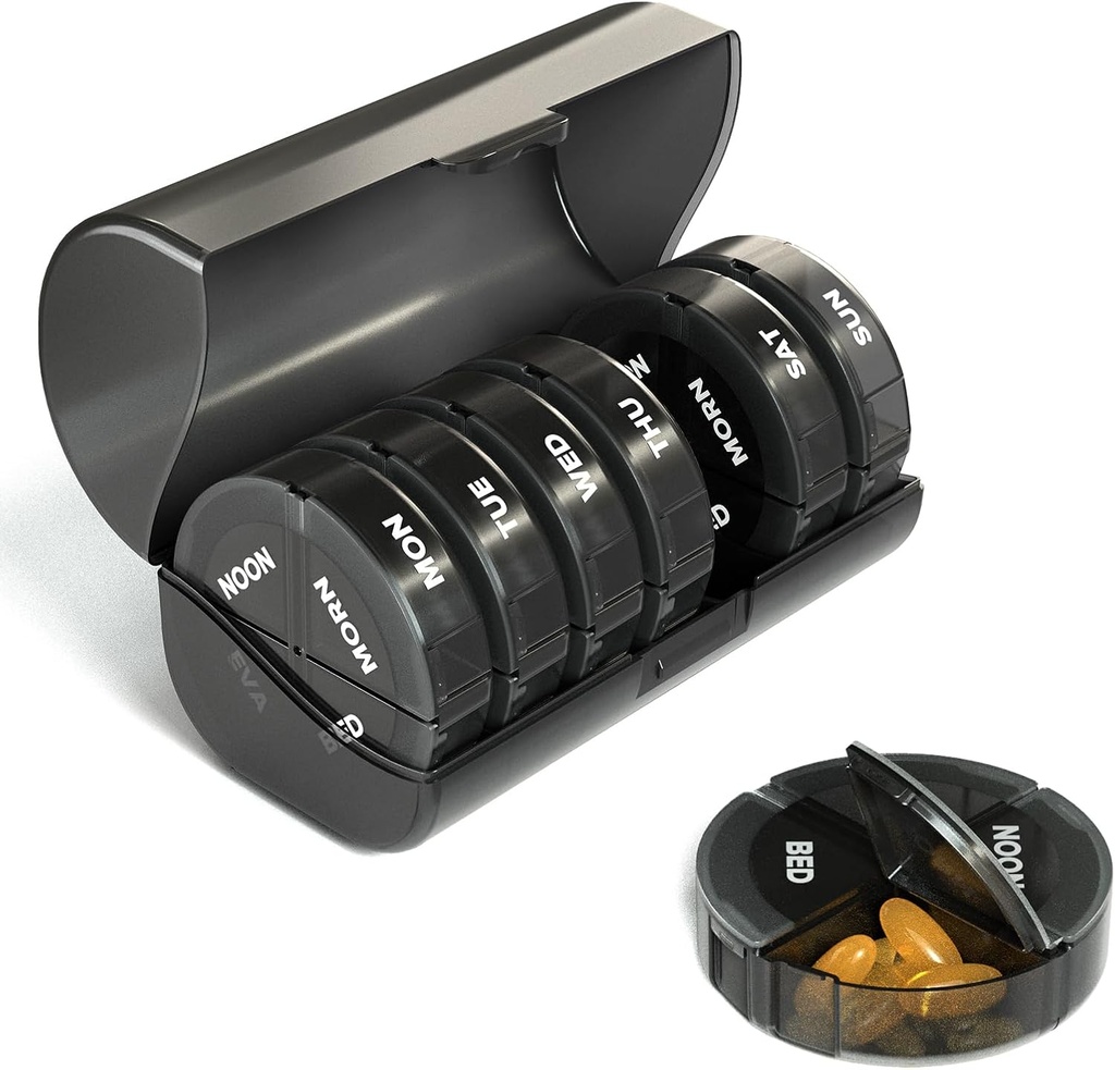 Sukuos Weekly Pill Organizer 4 Times a Day, Ekstra Büyük 7 Gün Pills Box, Renkli Vitaminler, İlaçlar, Supplements | Büyük Konteyner | Çift Koruma