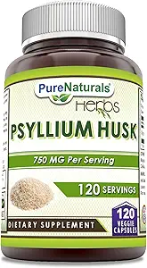 Pure Naturals Psyllium Husk Supplement | 750 Mg Per | Veggie Capsules | Non-GMO | Gluten-Free | Made in USA (120)