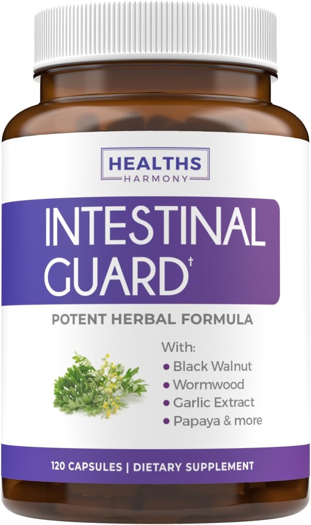 Intestinal Guard (Non-GMO) Intestinal Health - Potent Natural Formula with Wormwood, Black Walnut, Altınseal, Pau D'Arco, Clove, Capsule, More - All In One Supplement -120 Capsules (No Pills)