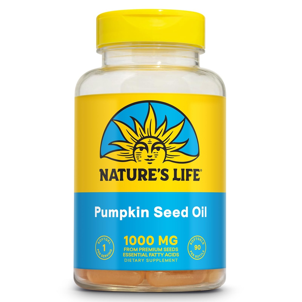 Nature's Life Broken Oil Supplement - Omega 3 6 Essential Fatty Asits ve Antioksis Kaynağı - Organik Kabak Tohumlarından Soğuk Basın - Vegan, 60 Günlük Garanti, 90 Hizmet, 90 Softgels