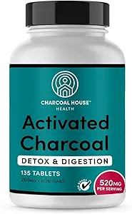 Charcoal House Chewable Aktif Charcoal Tabletler Yetişkinler için | Natural, Vegan, Non-GMO & Gluten Free | Dişler için, Stomach, Gas & Nausea | USP Food Grade | 135 ct.