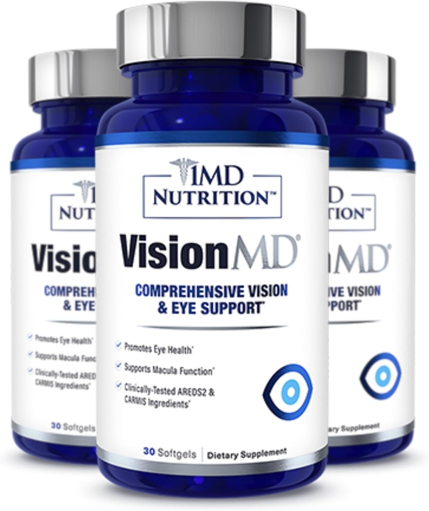 1MD Beslenme VisionMD Eye Vitamin CARMIS - Lutein & Zeaxanthin | Destekler Vizyon Sağlığı, Günlük Göz Strain, & Occasional Kuru Eye | 90 Softgels (3-Pack)