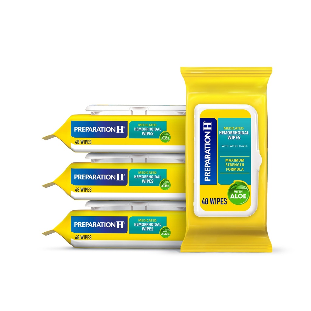 Προετοιμασία H Αιμορροΐδια Flushable Wipes with Witch Hazel for Skin Irritation Relief - 48 Count (Pack of 4)