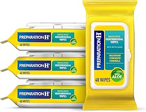 H Hemorrhoid Flushable Wipes with Witch Hazel for Skin Irritation Relief - 48 Count (Pack of 4)