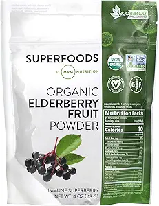 MRM Beslenme Organik Yaşlı Meyve Toz | Superfoods | Immune superberry | Antioksis + Fiber | Vegan + Gluten-Free | 45 Servisler