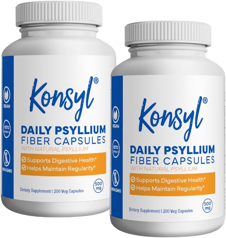 Konsyl Daily Psyllium Fiber Capses - Περιέχει 1500mg Παν Φυσικό Psyllium Husk Powder per Serving - Υποστηρίζει Digestive Health and Weight Management Goals+ (2 Pack - 200 Count Each)