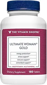 The Vitamin Shoppe Ultimate Woman Gold Multivitamin - με Σιδήρο, Β Βιταμίνες & Βιταμίνη D3 και Περισσότερα για την Υποστήριξη της Ενεργειακής Παραγωγής, Οστών & Ανοσοποιητικής Υγείας - Gluten Free Multi-mineral (180 δισκία)