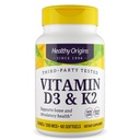 Healthy Origins Βιταμίνη D3 & K2 - Βιταμίνη D3, 50 mcg - Βιταμίνη K2, 200 mcg - Εύκολα απορροφήσιμη Βιταμίνη D & Βιταμίνη K Συμπληρώματα - Μη ΓΤΟ & Χωρίς Γλουτένη - 60 Softgels