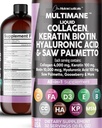 Υγρό κολλαγόνο 4000mg Biotin 10000mcg Κερατίνη 100mg Saw Palmetto Hyaluronic Acid 100mg - Δέρμα μαλλιών & νύχια Βιταμίνες & DHT Blocker με βιταμίνη D3 MSM 50mg Made in USA - 16 Fl. Oz