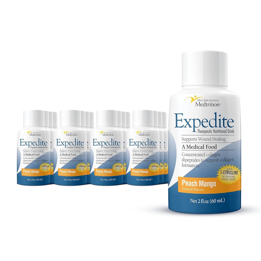 Medtrition Expedite Liquid Collagen, Ροδάκινο Mango, 2 Fl Oz, Πακέτο των 24 - Υποστήριξη διατροφής για τη γενική, Ορθοπεδική & Καλλυντική χειρουργική αποκατάσταση
