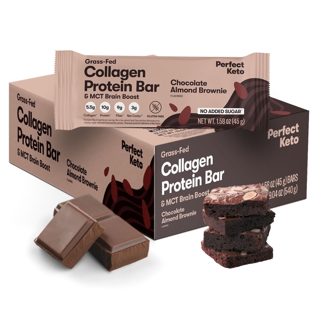 Mükemmel ket Barlar - En Temiz Keto Snacks with Collagen and MCT. Sugar, Keto Diyet Dostu - 3g Net Carbs, 19g Fat, 10g protein - Diyet Yemekleri (Almond Butter Brownie, 12 Bars)