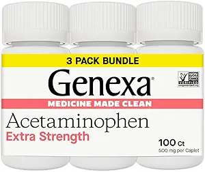 Genxa Clean Acetaminophen 500 mg Ekstra Güçlü, Dye Free Pain Reliever Ateş Tespiti, 0% Yapay Katkılar, Yetişkinler için Ağrı Tıp, Relieves Headache, Backache, Minor Arthritis Pain, 300 Tablet