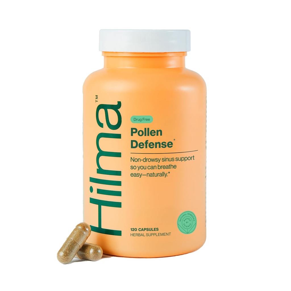 Hilma Natural Sinus Desteği, All Day Alerji ve Sinus Relief from Pollen and Dust w/Butterbur, Sting Nettles and Spirulina, Non-Drowsy, Organic, Klinik Proven Malzemeler, 120 Vegan Capsules