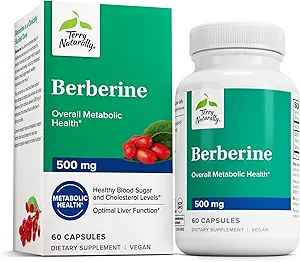Terry Naturally Berberine - Dietary Supplement with Berberine - Liver Health Supplement for Metabolism Support - Joint Health Support for Men & Women - 60 Capsules
