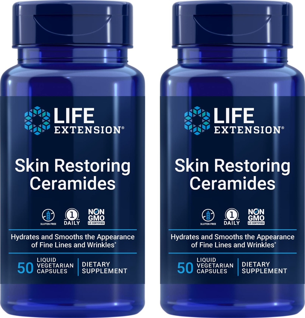 Life Extension Skin Restoring Ceramids, 50 Liquid Veg Caps (Pack of 2) - Non-GMO, Vegetarian Phytoceramid Supplement