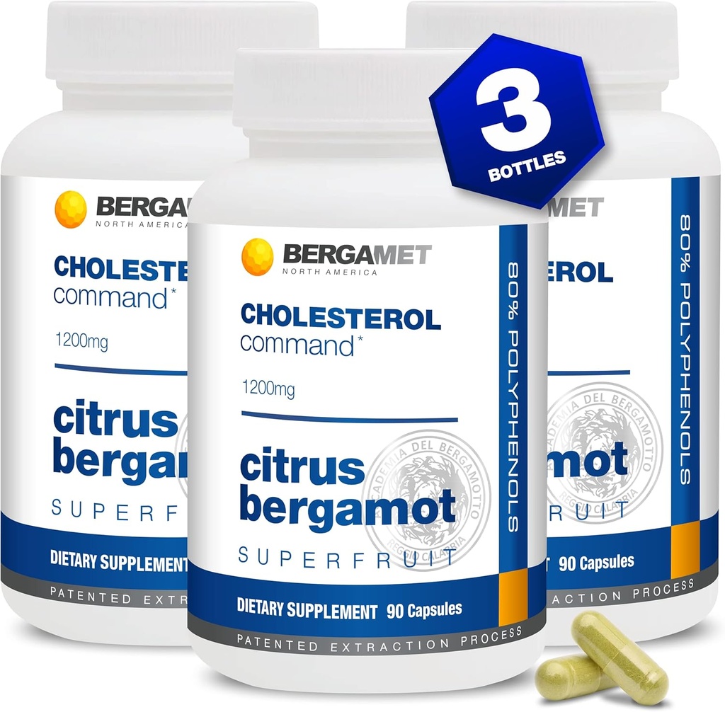 Cholesterol Komutanlığı, Citrus Bergamot SuperFruit Supplement, 47% Bergamot Polyol Fraction (BPF) Patentli Formula, ABD'de 3 Ay, 270 Capsules - 3 Şişeler