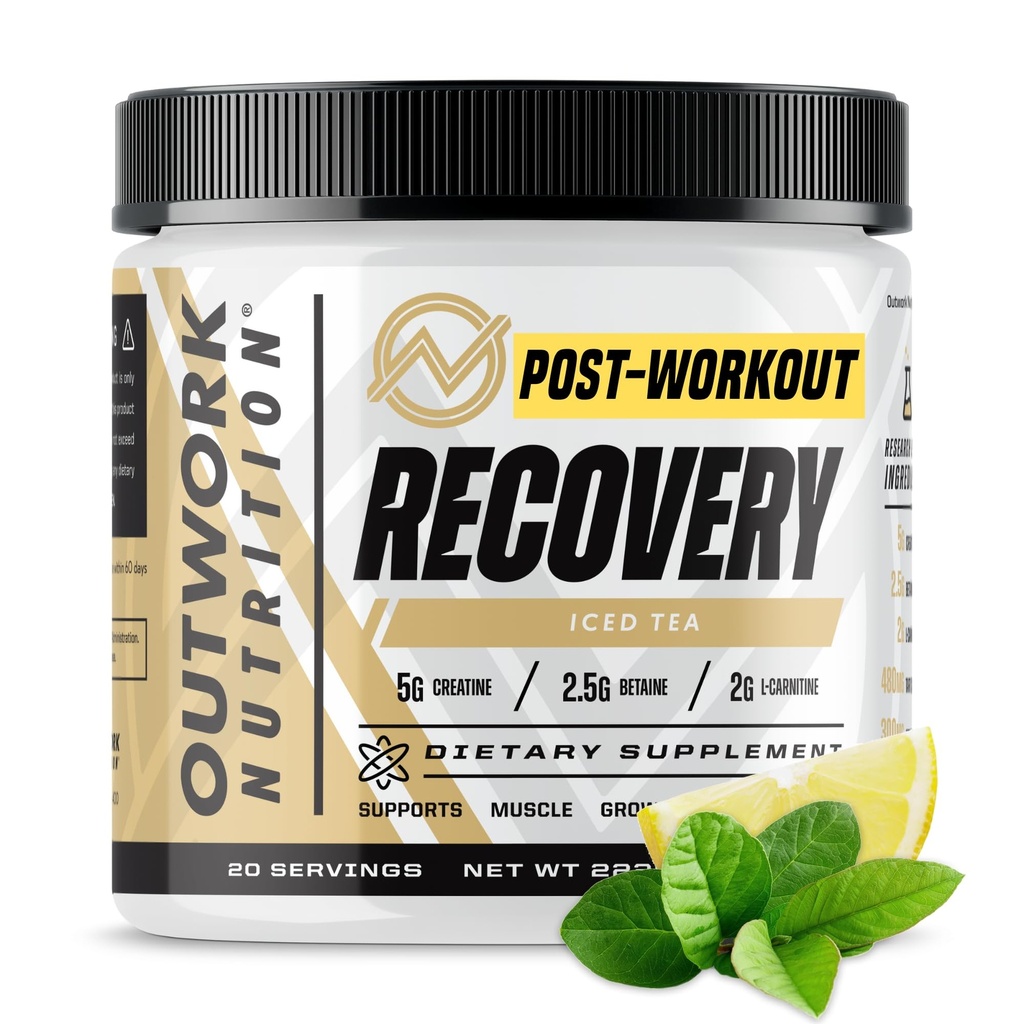 Outwork Nutrition Post Workout Recovery Powder - Createine Monohydrate, KSM-66 Ashwagandha & Tart Cherry - Speeds Recovery, Eases Soreness - Creatine Powder for Men & Women, Iced Tea, 240 Gr