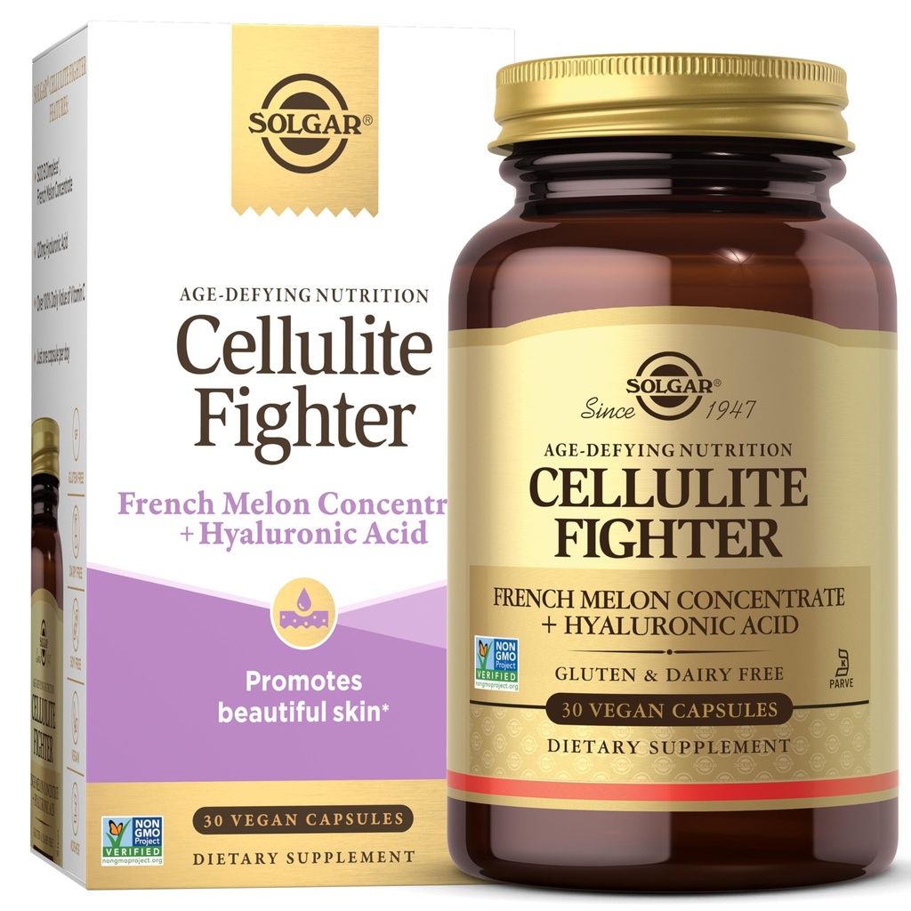 Solgar Cellulite Fighter Skin Vitamin and Mineral Supplement, Υποστήριξη Smooth Skin with French Melon Concentrate, Hyaluronic Acid and Vitamin C Supplement, Age-Defying Nutrition for Women, 30 Services