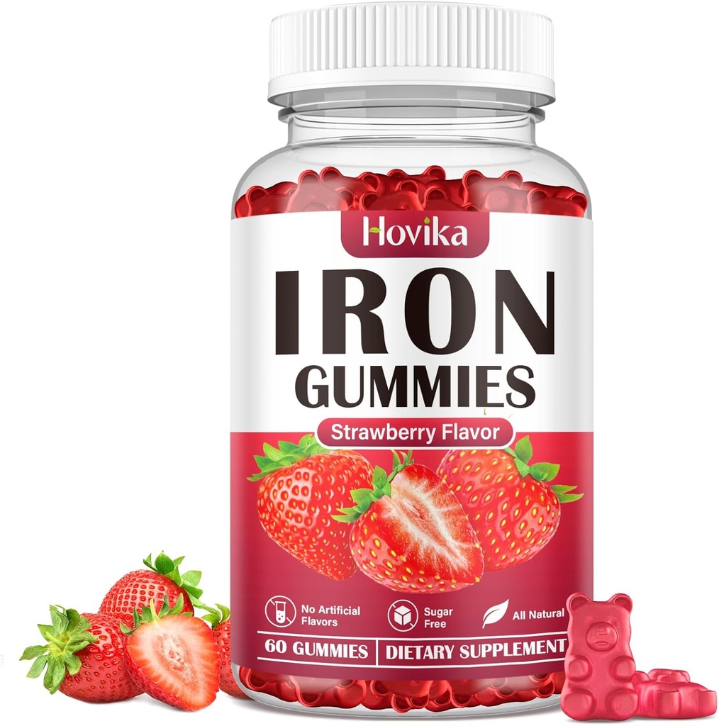 Kadınlar ve Erkekler için Demir Gummies Supplement, Çocuklar C, B12, Folate - Blood Builder & Energy Support for Iron Deficiency - Sugar Free Strawberry Flavor, 60 Gummies