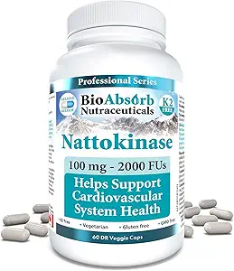 Bio Absorb Nattokinase συμπλήρωμα. Μη ΓΤΟ Ένζυμο Εκχυλίσματος Natto. 100 mg, 2000 FUs. 60 Veggie Caps (Εφοδιασμός 60 ημερών)