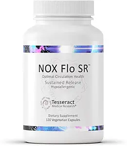 Tesseract NOX Flo SR Nitrik Oksit, Vascular Health Supplement, 120 Capsules, Sustained-Release L Citrulline, Coenzyme Q10 & R Lipoic Acid, Circulation & Blood Printing Support, Hipoallergenic