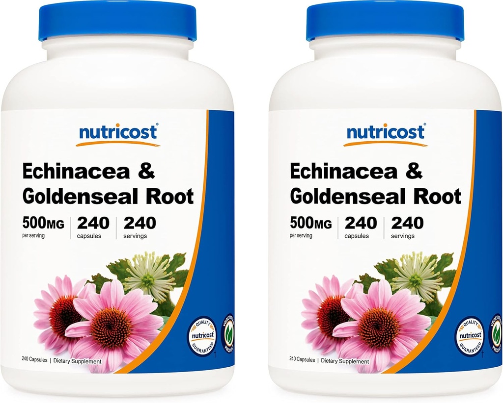 Nutricost Echinacea & Goldenseal Root, 500mg, 240 κάψουλες (2 φιάλες) - Veggie Caps, μη ΓΤΟ, Χωρίς γλουτένη