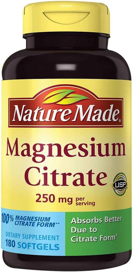 Nature Made Magnezyum Citrate 250 mg Diyetary Supplement (Netcount 180 Soft Gels), 180Count