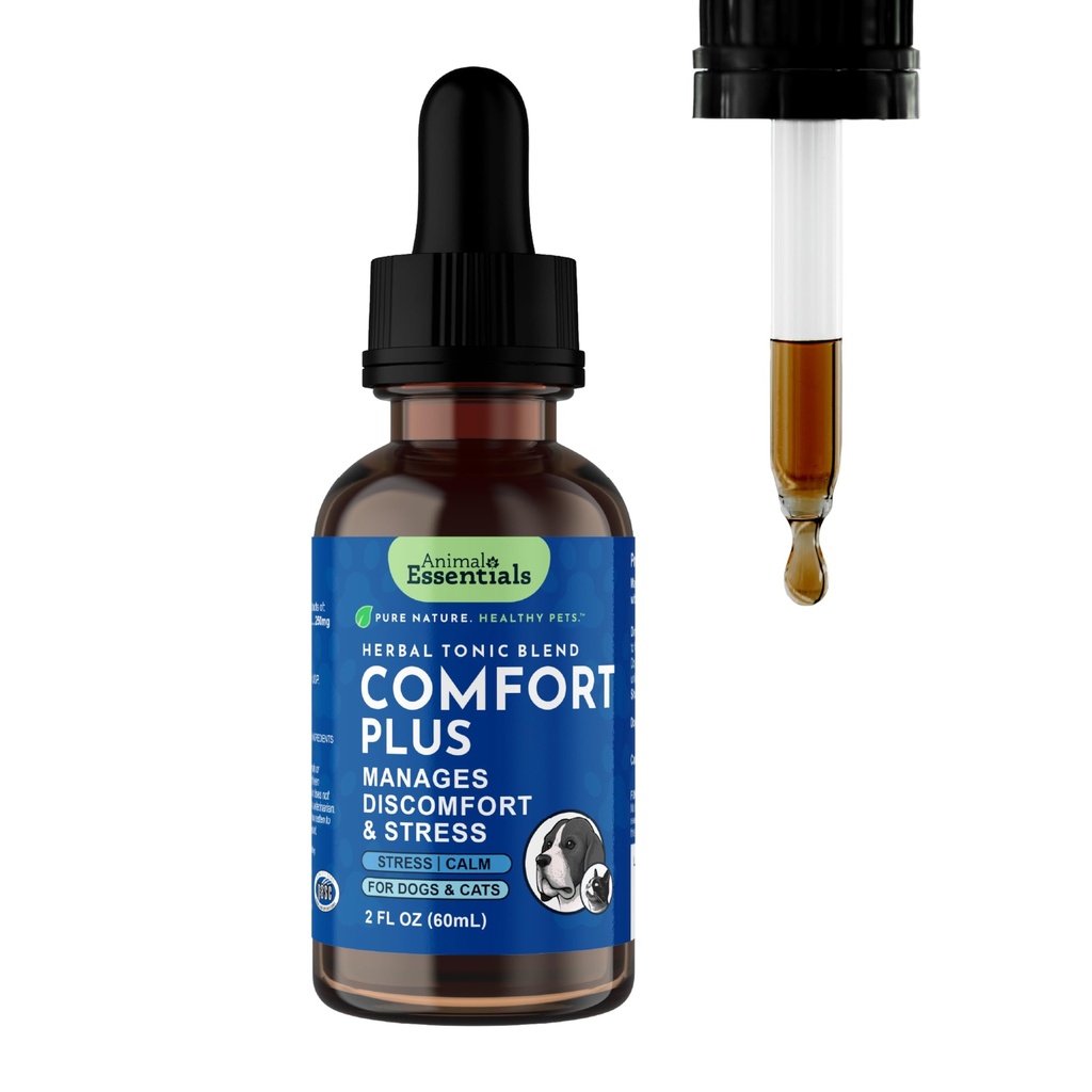 Animal Essentials Comfort Plus for Dogs & Cats - Liquid, Pet Calming Drops, Herbal Formula, California Poppy, Skullcap - 2 Fl Oz